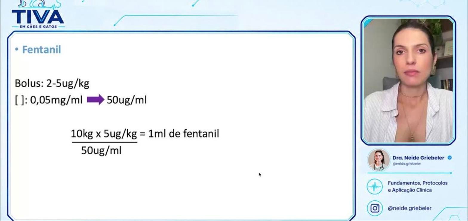 Slide da aula com o cálculo do bolus de fentanil